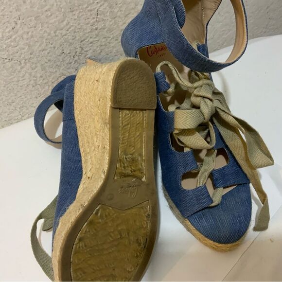 Castaner Leather lace up Denim look platform Wedge Espadrille Sandals 39 - Picture 12 of 16